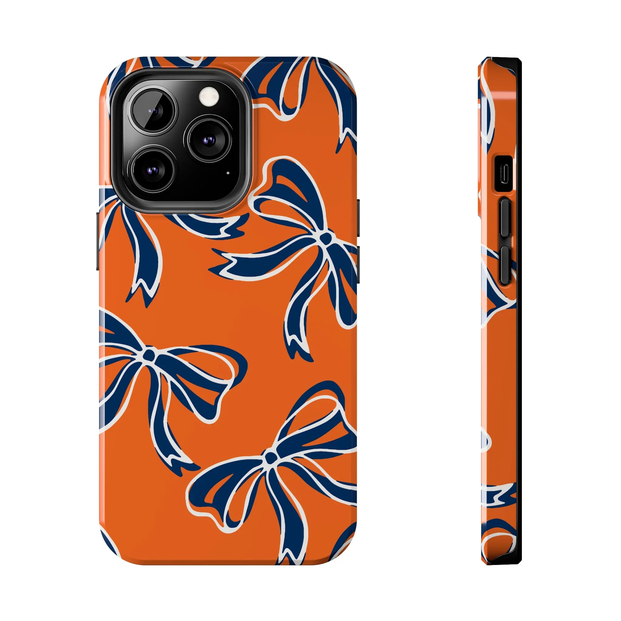 Trendy Bow Phone Case, Bed Party Bow Iphone case, Bow Phone Case, Bow Gifts - Syracuse, Auburn, Illinois, Bucknell, UVA, Navy & Orange