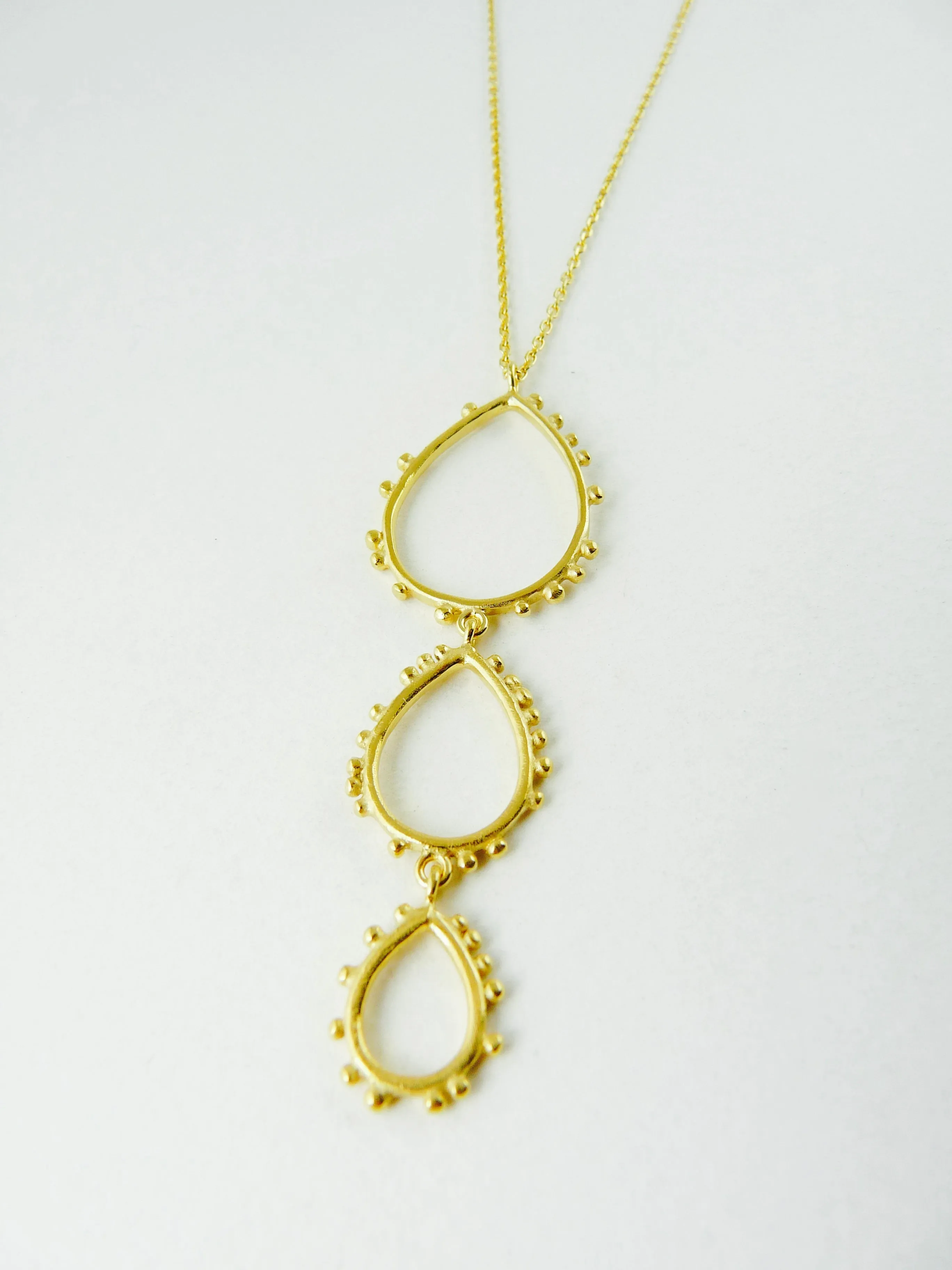 Triple Granulation Drop Necklace