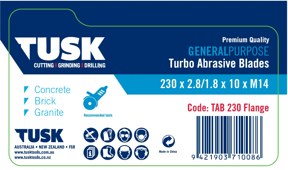 Turbo Abrasive Blades - 230 x 2.8/1.8 x 10 x 22.23 with M14 Flange