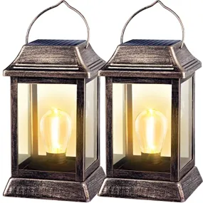 UBright Solar Lantern Solar Outdoor Lights Metal Solar Lights for Outside, Hanging Solar Lights Outdoor Waterproof Solar Lanterns Solar Garden Lights Solar Lights for Patio Yard LED Bulb 2 Pack