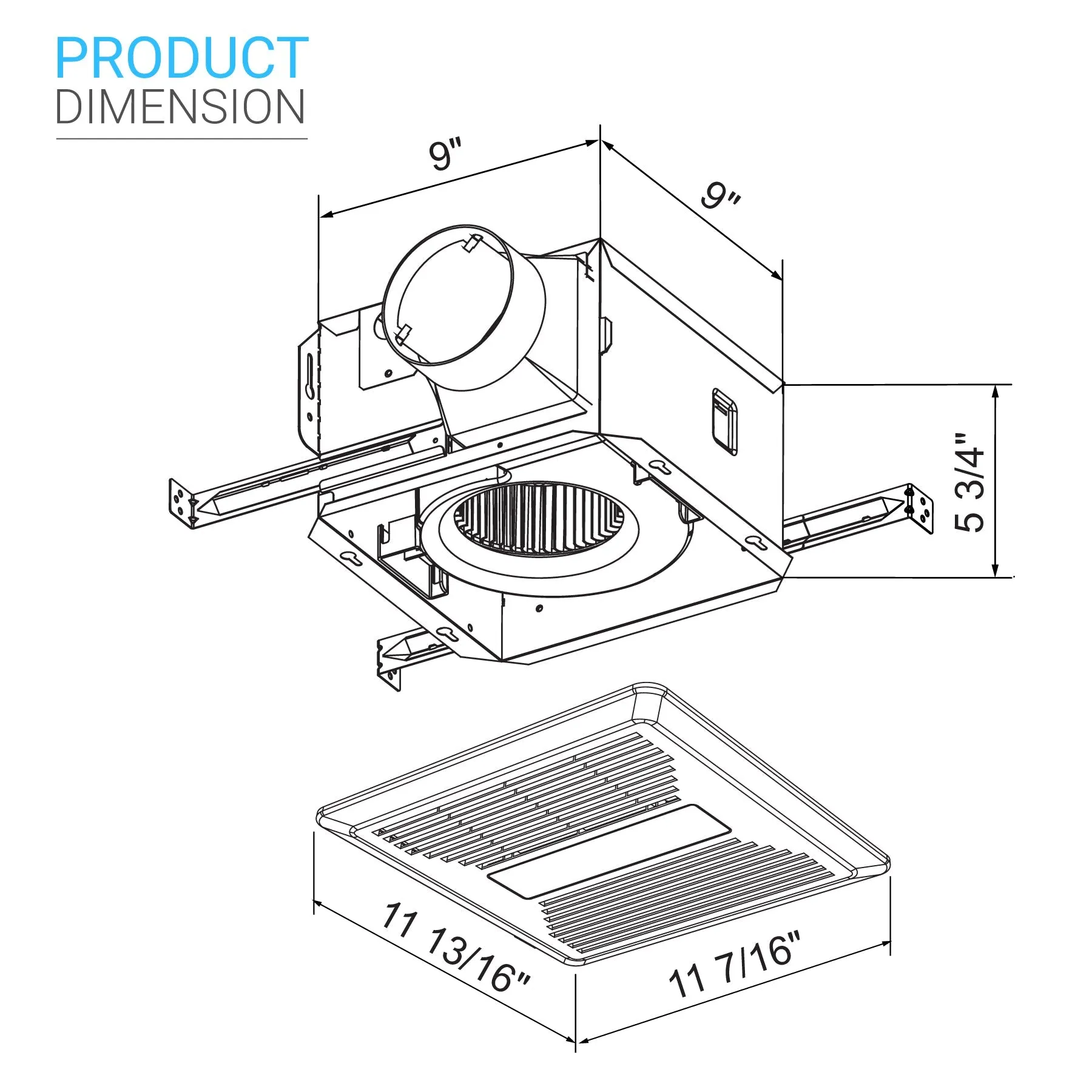 Ultra Quiet Bathroom Exhaust Fan w/ LED Light 4000K, 1000LM, 100 CFM, 0.8 Sones, Ceiling/Wall Mounted