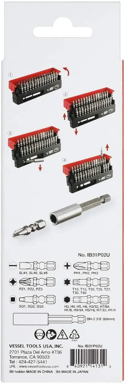 VESSEL IMPACT BALL™ Torsion Bit 30 1 PC. Set in SLIDE CASE No.IB31P02U Made in Japan by VESSEL