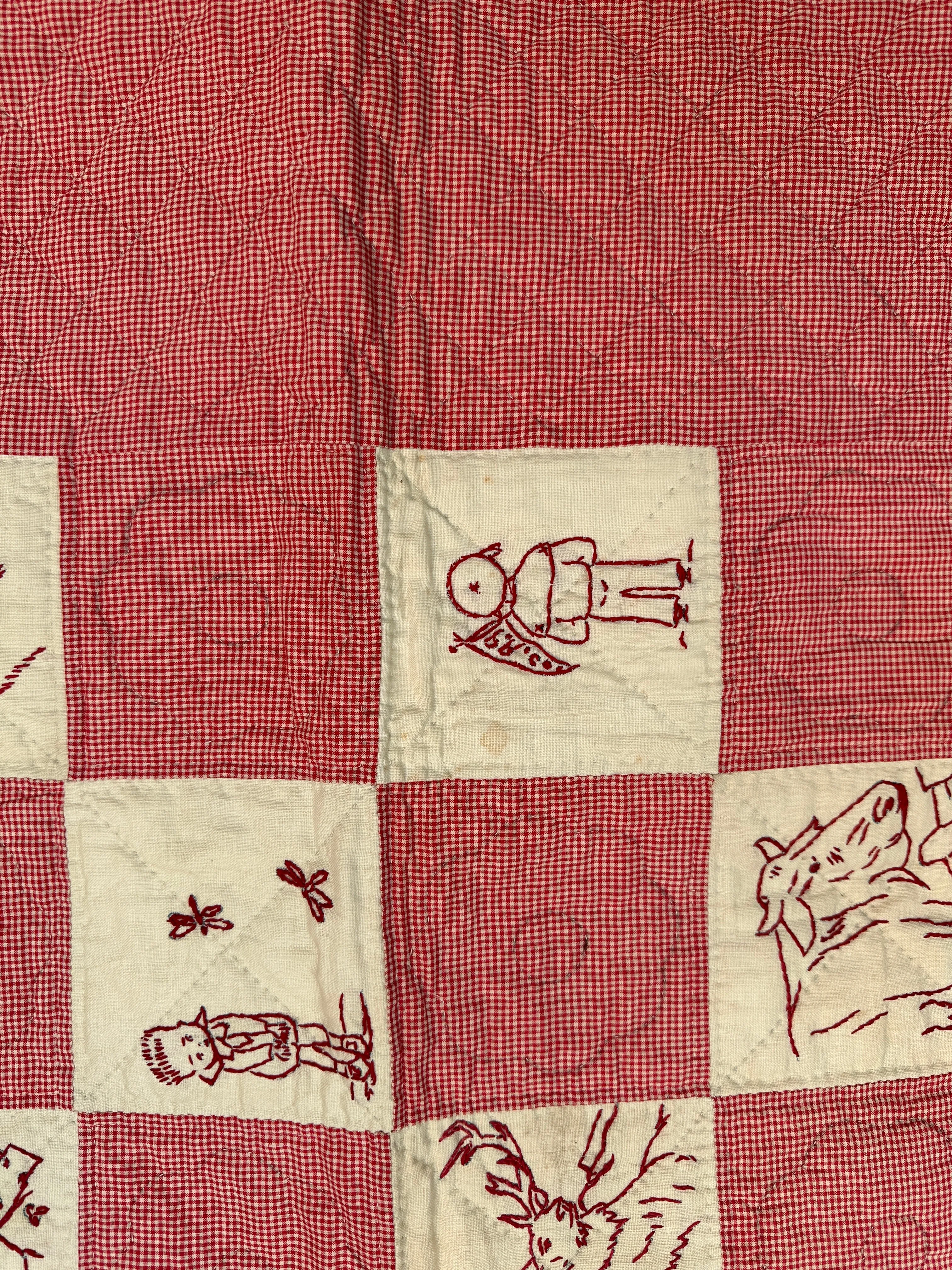 Vintage Redwork Quilt with Prairie Point Edge