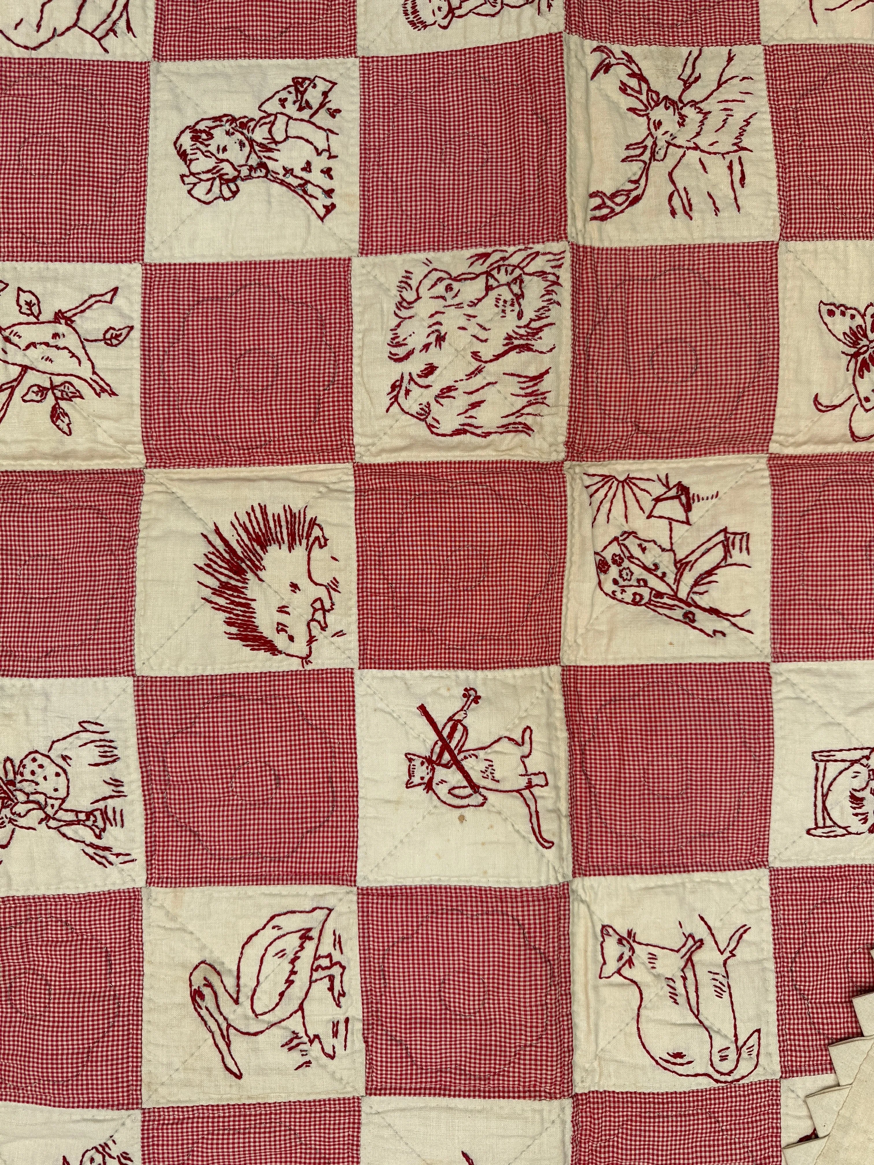 Vintage Redwork Quilt with Prairie Point Edge