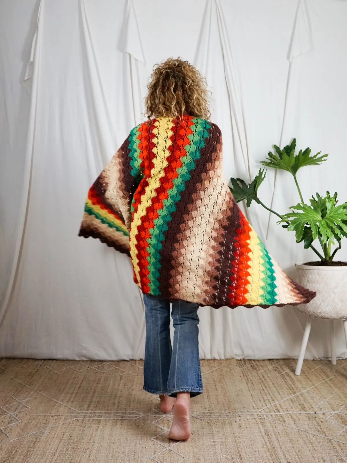 Vintage Wool Crochet Rainbow Blanket