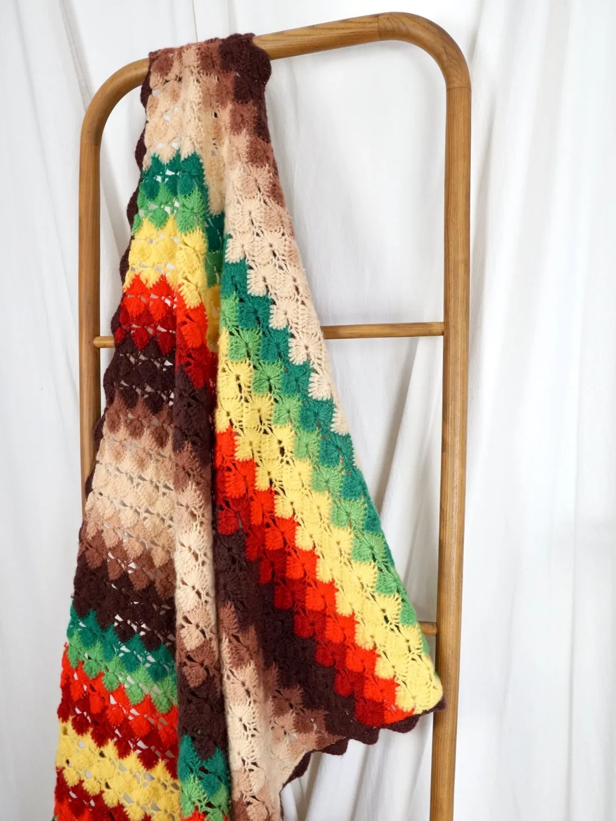 Vintage Wool Crochet Rainbow Blanket