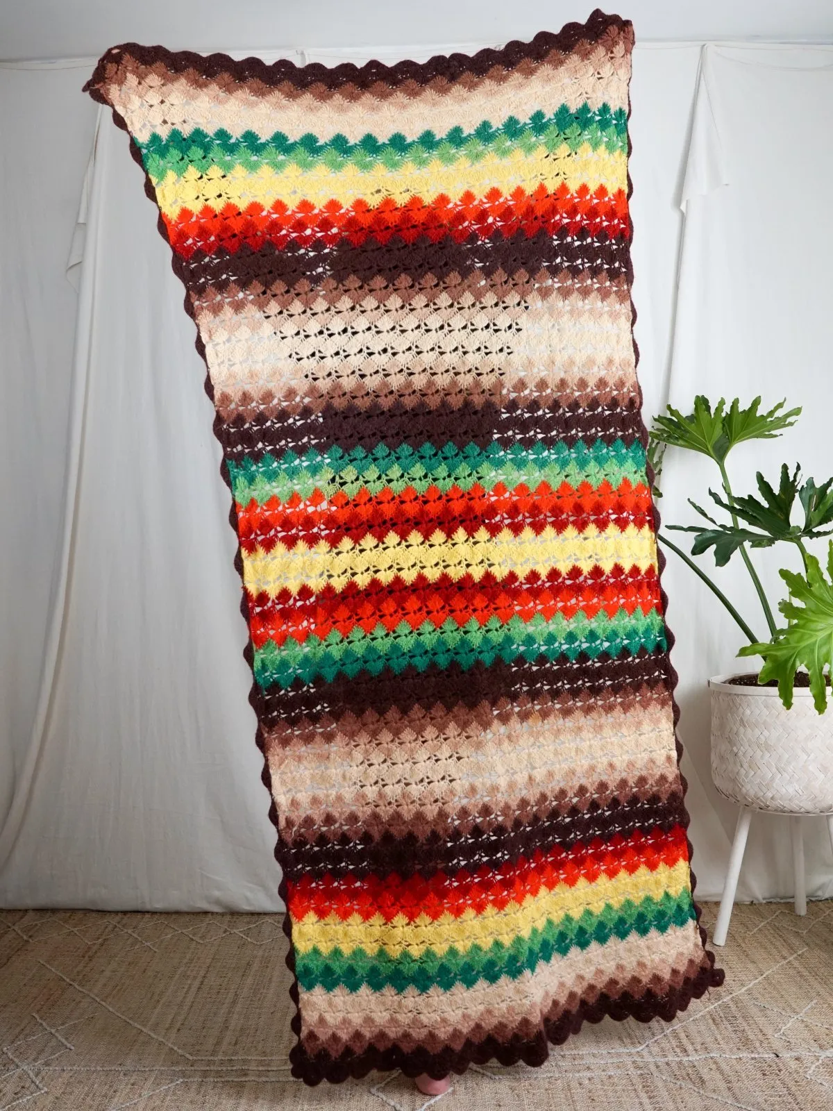 Vintage Wool Crochet Rainbow Blanket