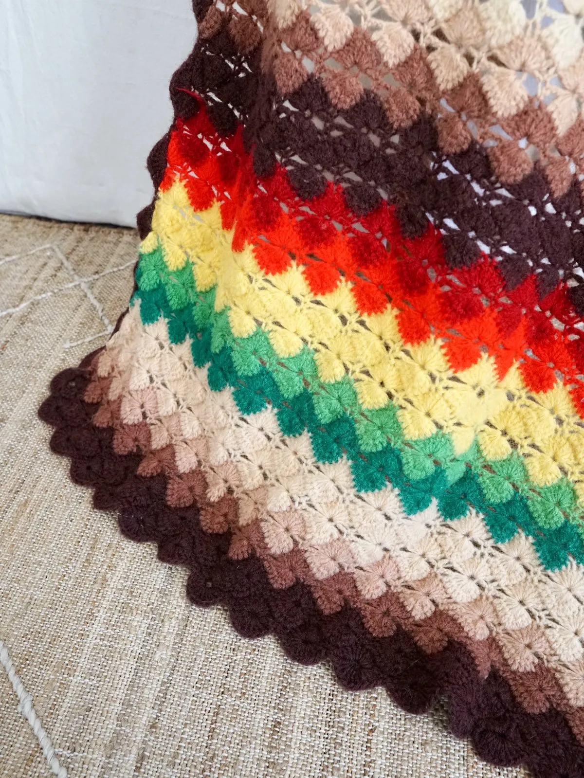 Vintage Wool Crochet Rainbow Blanket