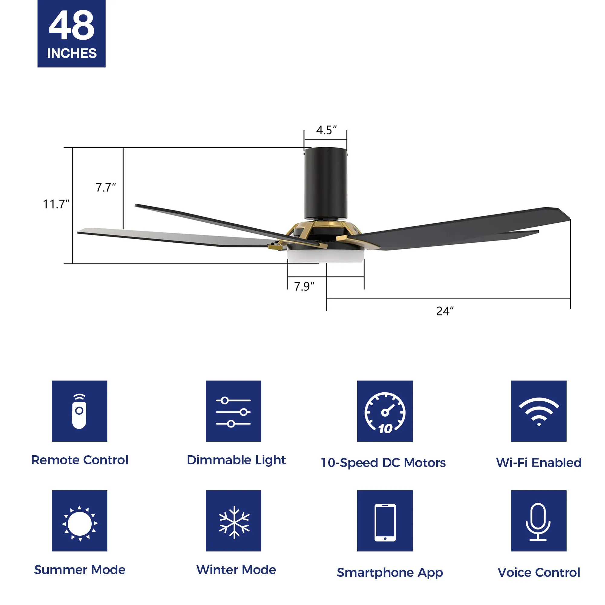 Voyager Outdoor Flush Mount Smart Ceiling Fan with Led light remote 48"