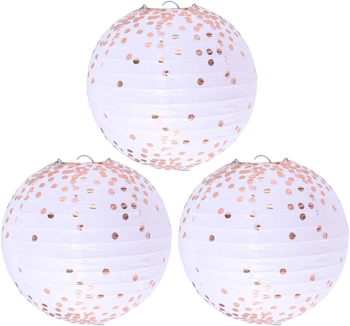 Wanna Party White Gold Party Decorations 12 inch Round Chinese Paper Lanterns,White with golden polka dots Paper Lanterns Decorative for Wedding Graduation Anniversary Diwali Birthday Party