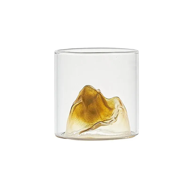 Whisky Glass Cup with 3D Mountain Water Artwork