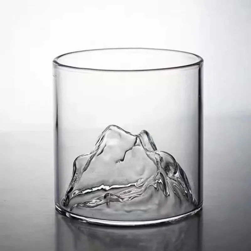 Whisky Glass Cup with 3D Mountain Water Artwork