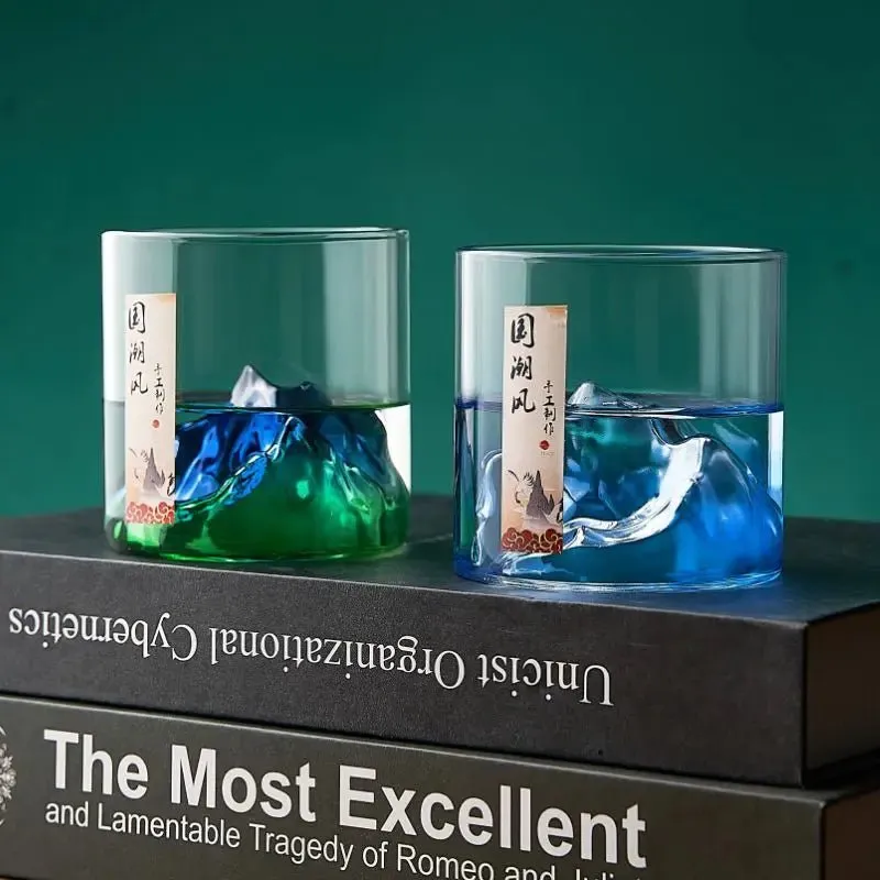 Whisky Glass Cup with 3D Mountain Water Artwork