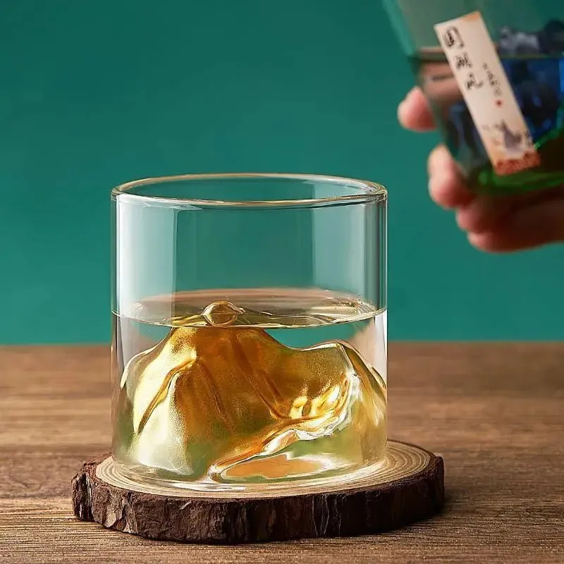 Whisky Glass Cup with 3D Mountain Water Artwork