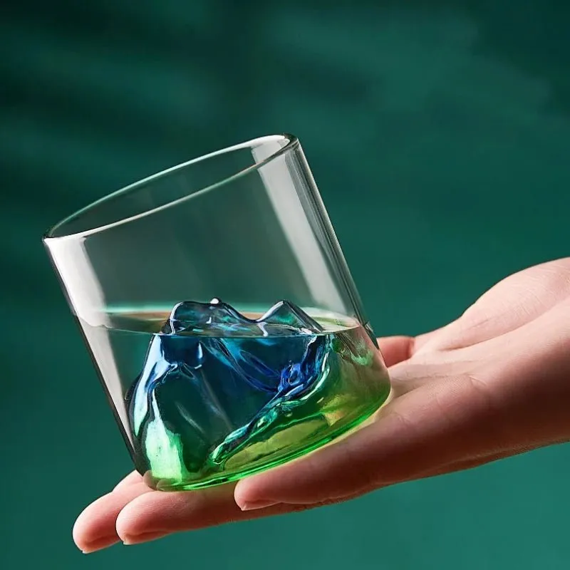 Whisky Glass Cup with 3D Mountain Water Artwork