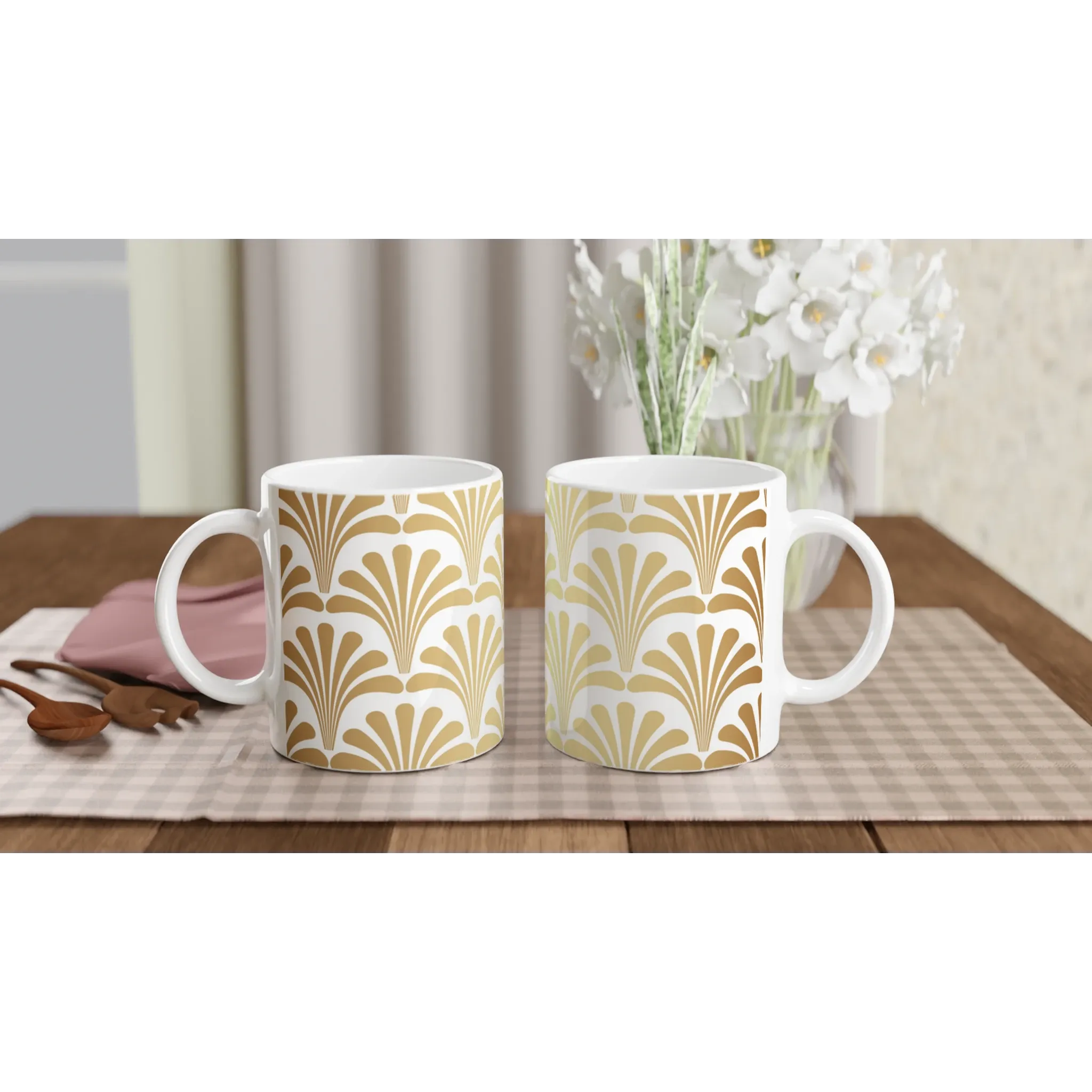 White Ceramic Mug with Gatsby Art Deco Design