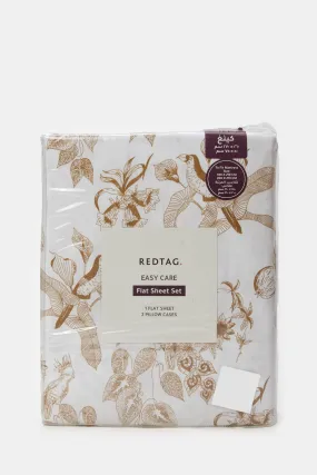 White Floral Printed Flat Sheet (King Size)