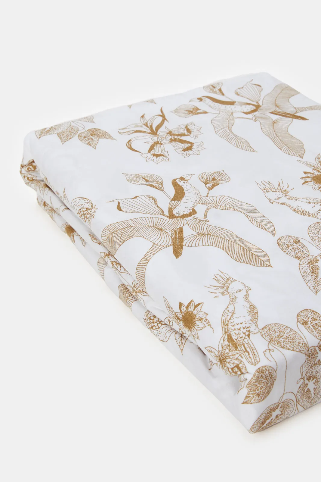 White Floral Printed Flat Sheet (King Size)