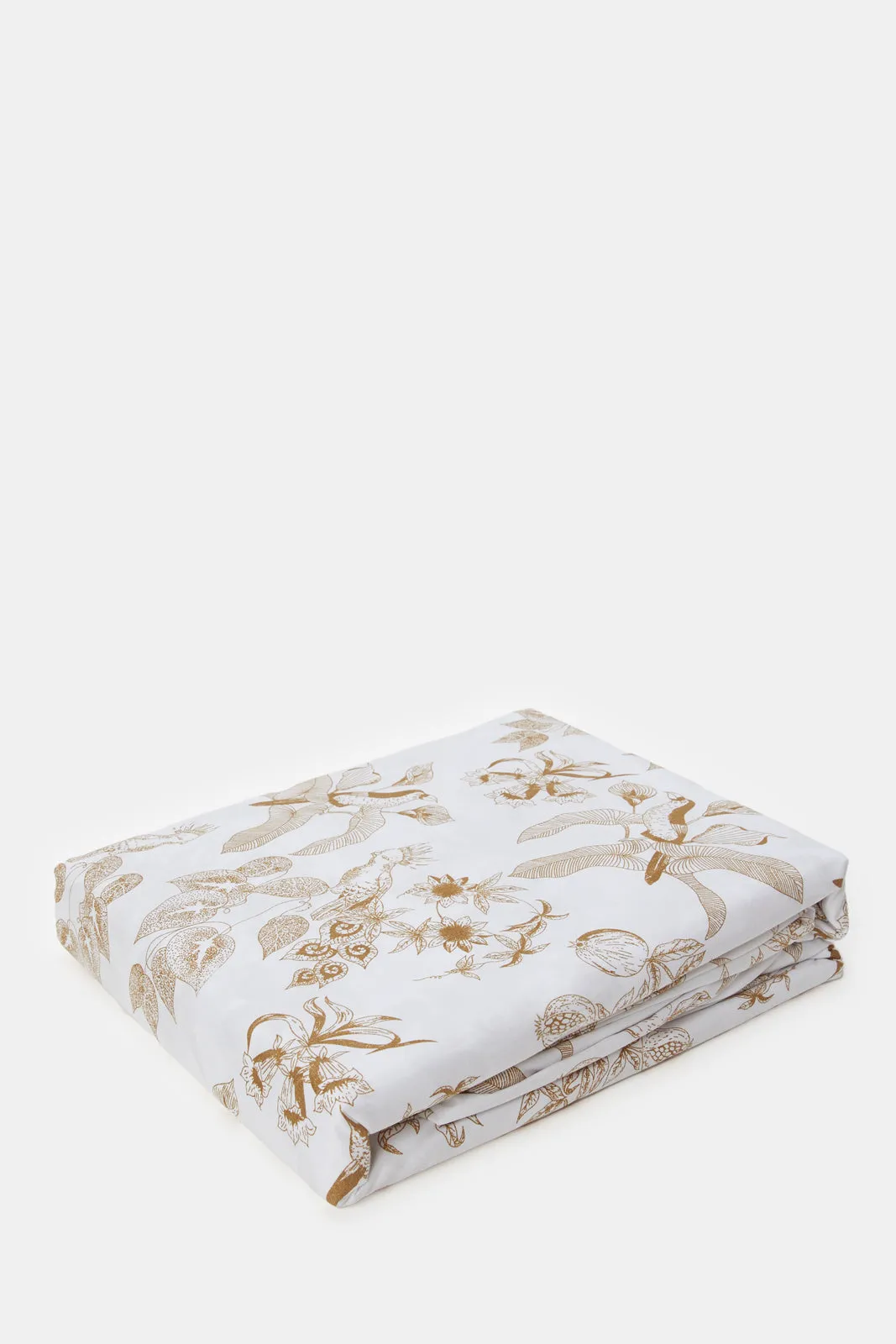 White Floral Printed Flat Sheet (King Size)