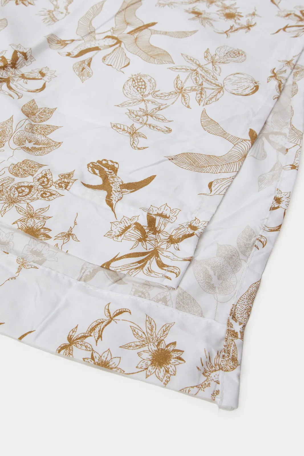 White Floral Printed Flat Sheet (King Size)