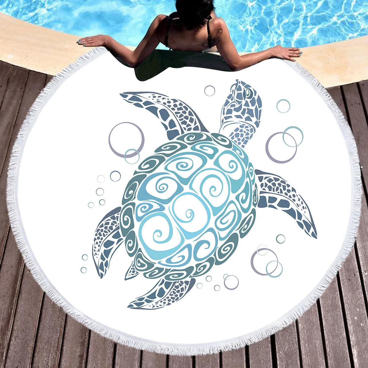 White Turtle Twist Round Beach Towel