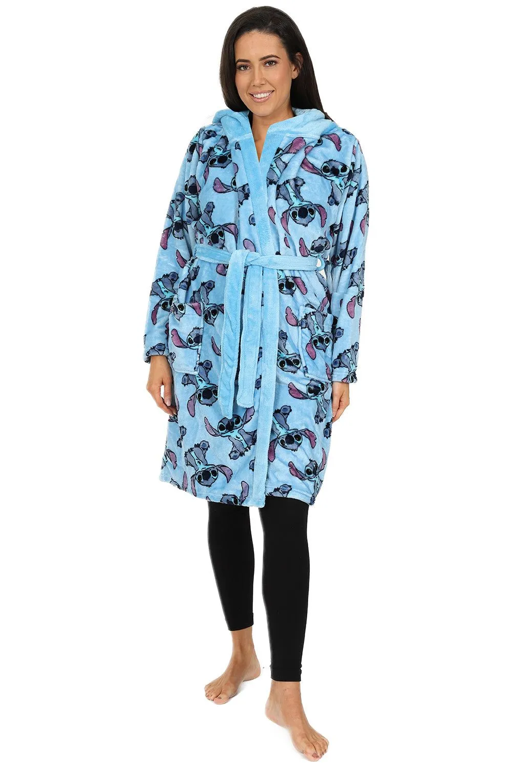 Womens Lilo and Stitch Blue Fleece Dressing Gown