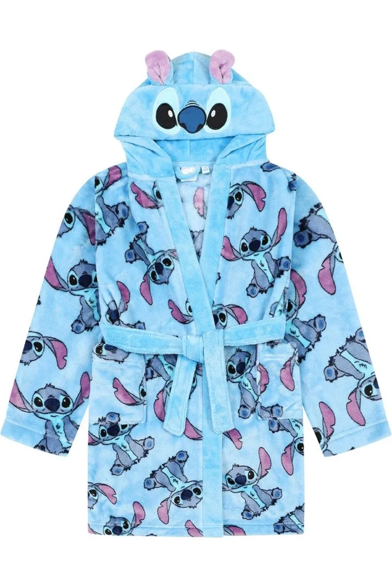 Womens Lilo and Stitch Blue Fleece Dressing Gown