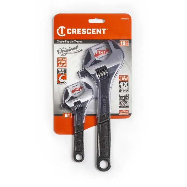 Wrench Set - Crescent 2-Piece Wide Jaw Adjustable Wrench Set 6-in & 10-in, ATWJ2610VS